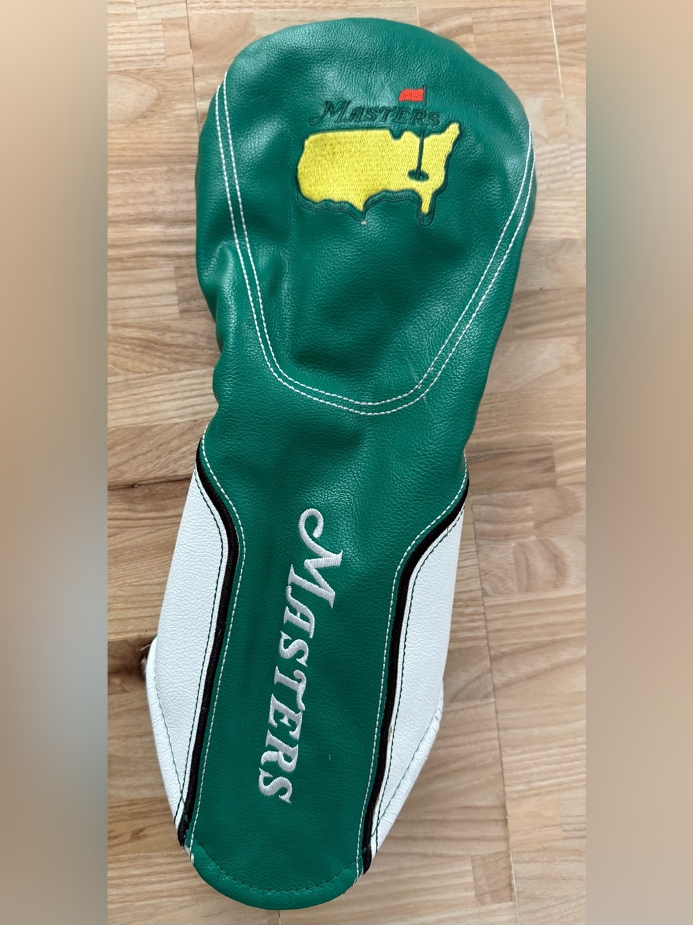 Masters Golf Head Cover Embroidered Masters Logo Green White Leather Padded